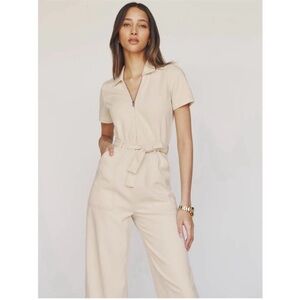 Reformation Cassidy Jumpsuit Almond Beige Denim Jumpsuit- NWT sz 12